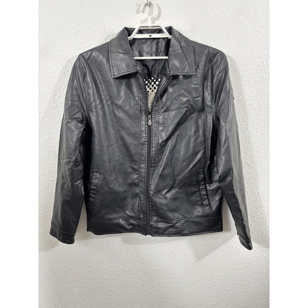 AC Luxury Collection Jacket Mens 2XL Black Faux Leather Italian Flag‎ Racing